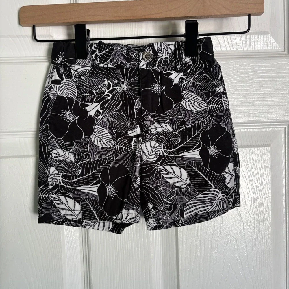 Janie and Jack 2pc Bundle Size 3 Blue Green Plaid Shirt Black Floral Shorts